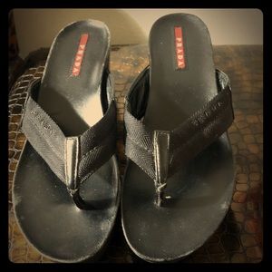 Prada Thong Black Wedges